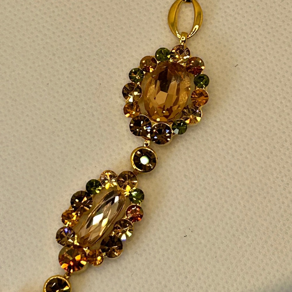 Vintage Kenneth Jay Lane necklace Gold Tone Swarovski Style Crystals Moon Star - Picture 5 of 6